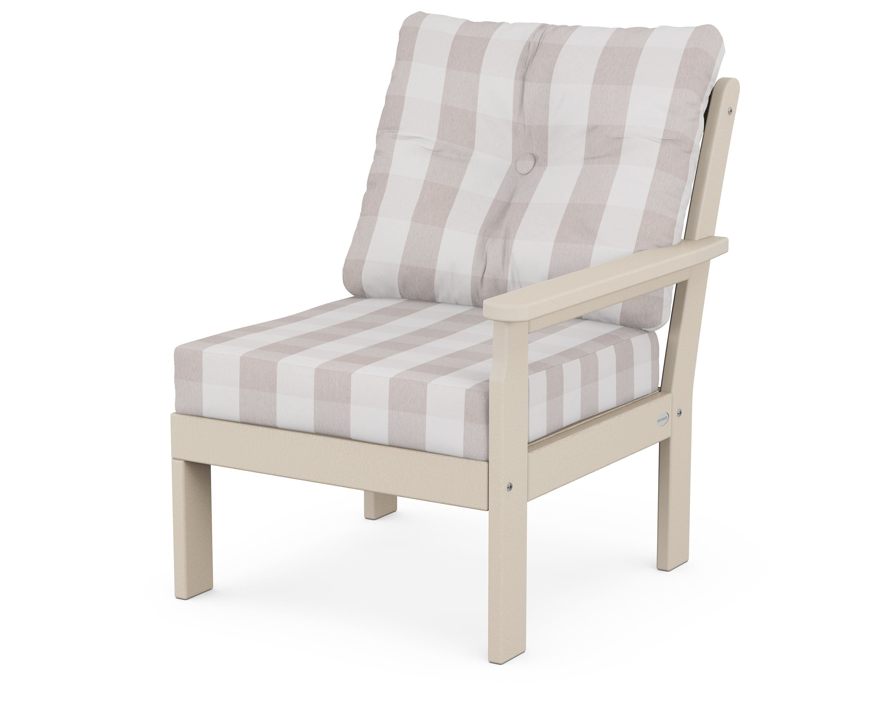 POLYWOOD® Vineyard Modular Right Arm Chair in Sand / Buffalo Plaid Dune Burlap