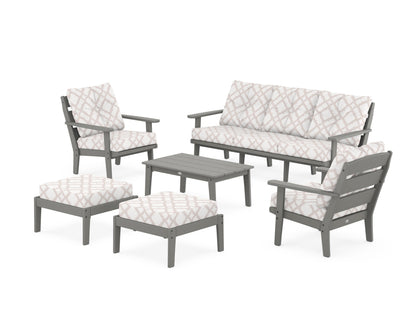 POLYWOOD® Lakeside 6-Piece Lounge Sofa Set in Slate Grey / Trellis Dune Burlap