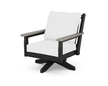 POLYWOOD® Chippendale Deep Seating Swivel Chair in Black / Driftwood / Natural