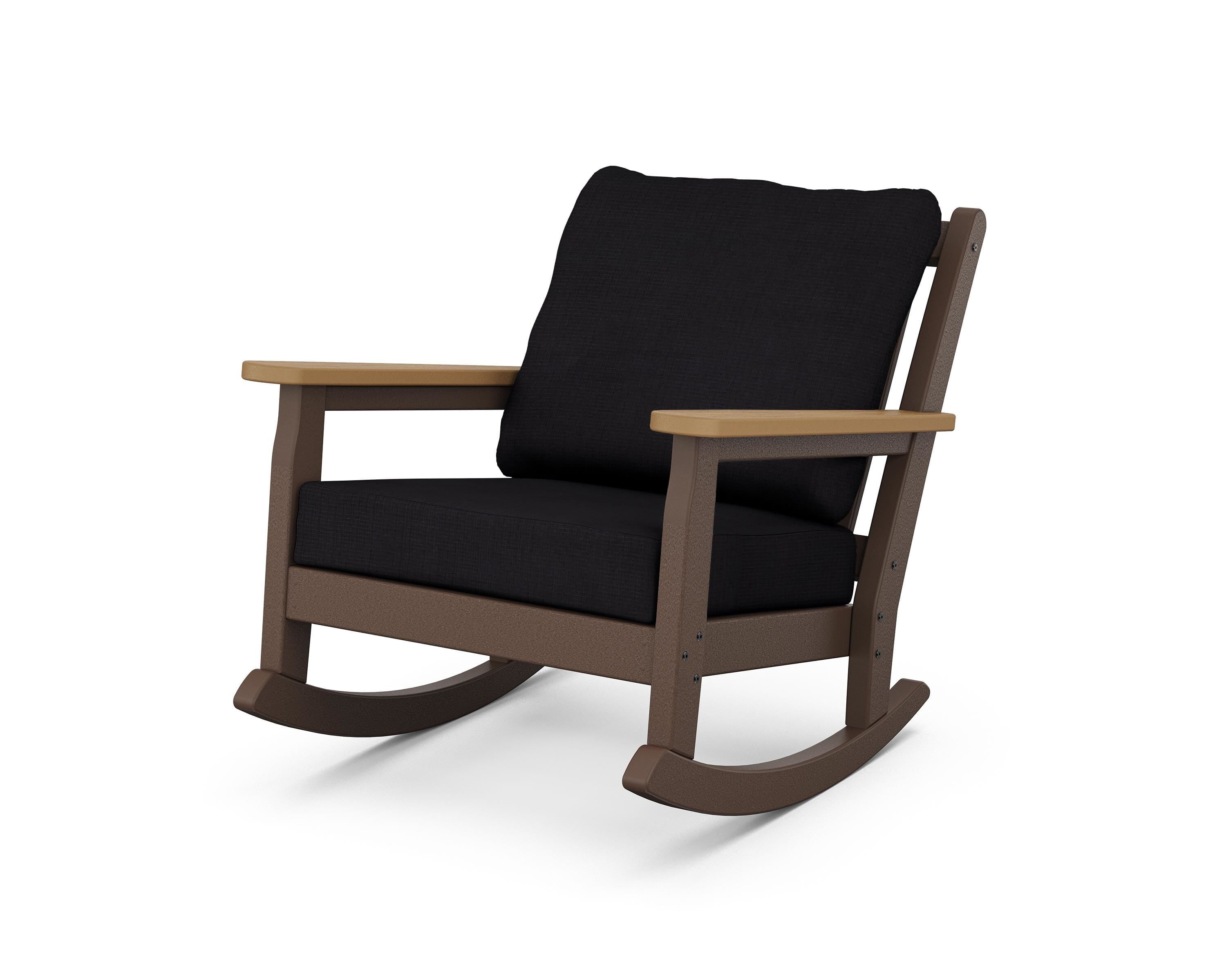 POLYWOOD® Chippendale Deep Seating Rocking Chair in Mahogany / Natural / Midnight Linen