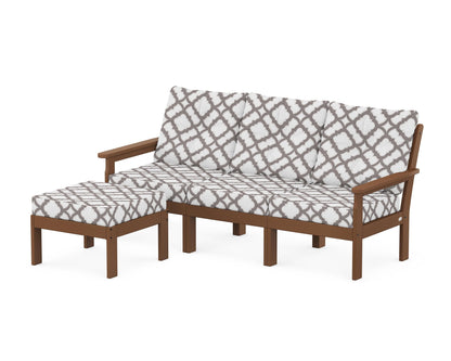 POLYWOOD® Vineyard 4-Piece Sectional with Ottoman in Teak / Trellis Grey Mist