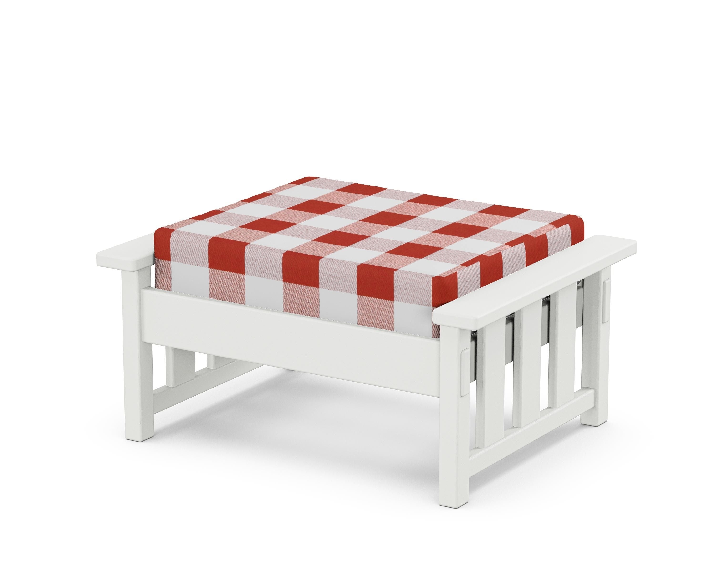 Martha Stewart by POLYWOOD® Acadia Deep Seating Ottoman in White / Buffalo Plaid Crimson