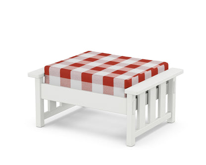 Martha Stewart by POLYWOOD® Acadia Deep Seating Ottoman in White / Buffalo Plaid Crimson