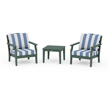 Draper James™ by  POLYWOOD® Savannah 3-Piece Deep Seating Set in Green / Cabana Stripe Sky Blue