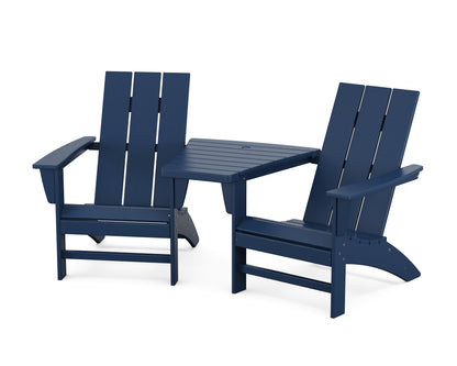 POLYWOOD® Modern 3-Piece Adirondack Set with Angled Connecting Table in Navy