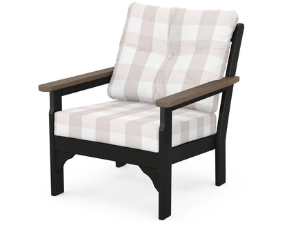 POLYWOOD® Vineyard Deep Seating Chair in Black / Kona / Buffalo Plaid Dune Burlap