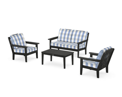 Country Living Cottage 4-Piece Deep Seating Set with Loveseat in Black / Buffalo Plaid Sky Blue