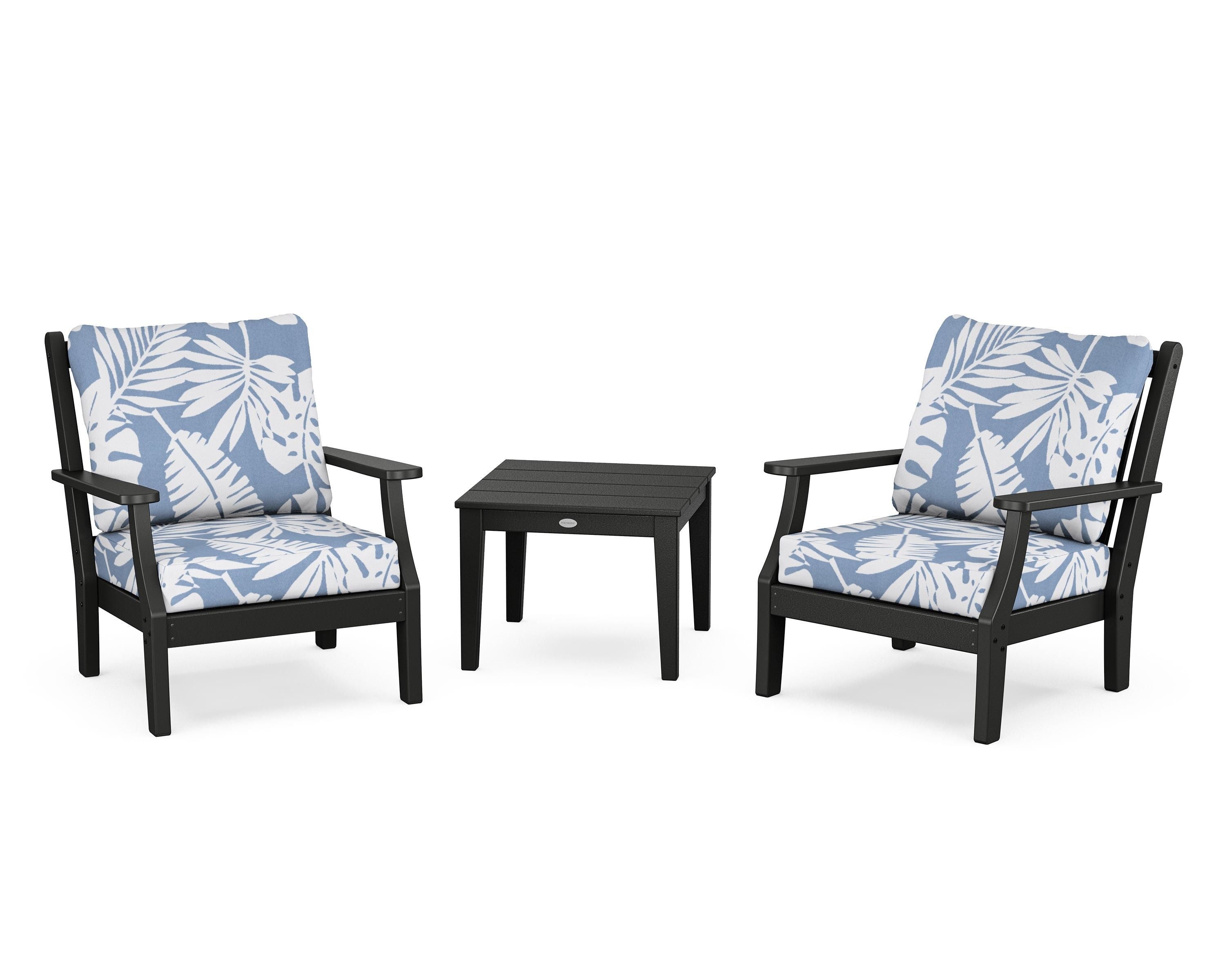 Country Living Wovendale 3-Piece Deep Seating Set in Black / Leaf Sky Blue