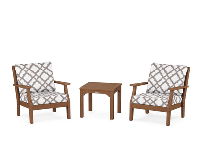 Martha Stewart by POLYWOOD® Chinoiserie 3-Piece Deep Seating Set in Teak / Trellis Grey Mist