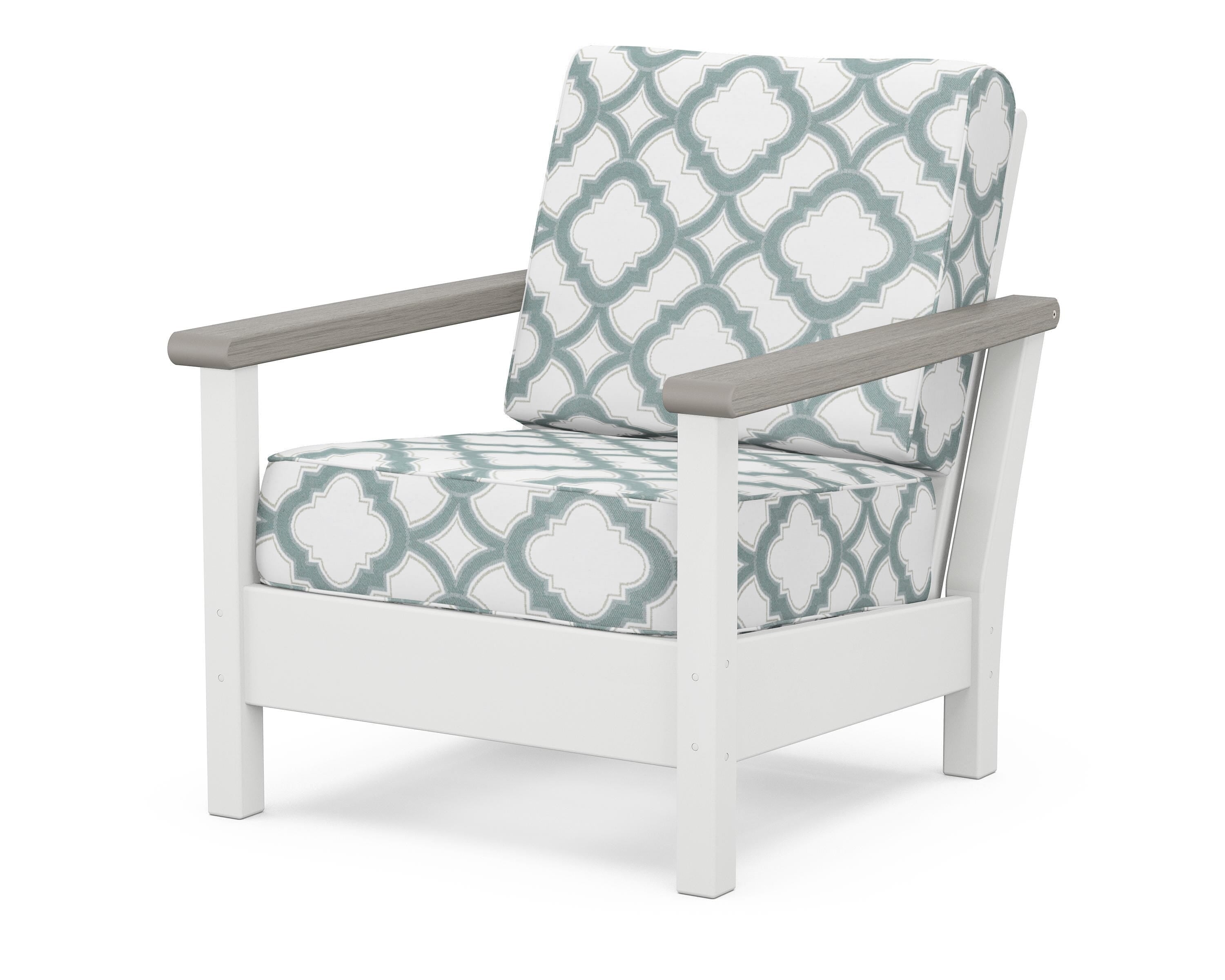 POLYWOOD® Harbour Deep Seating Chair in White / Driftwood / Trellis Glacier Spa