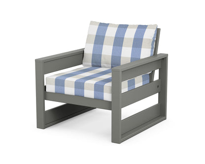 POLYWOOD® Westport Club Chair in Slate Grey / Buffalo Plaid Sky Blue