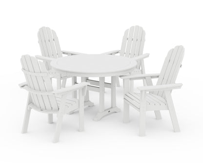 POLYWOOD® Vineyard Curveback Adirondack 5-Piece Nautical Trestle Dining Set in White