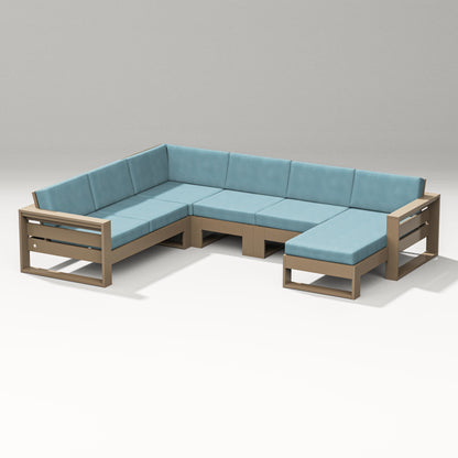PW Designer Series Latitude Corner Sectional with Right Chaise in Vintage Sahara / Lattice Sky Blue