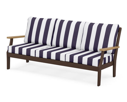 POLYWOOD® Braxton Deep Seating Sofa in Mahogany / Natural / Cabana Stripe Navy