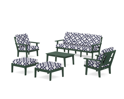 POLYWOOD® Prairie 6-Piece Lounge Sofa Set in Green / Trellis Navy