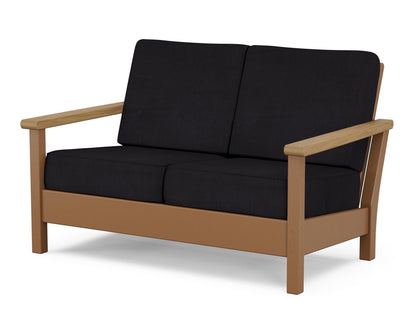 POLYWOOD® Harbour Deep Seating Loveseat in Teak / Natural / Midnight Linen