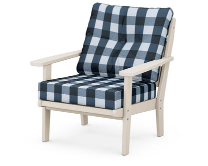 POLYWOOD® Lakeside Deep Seating Chair in Sand / Buffalo Plaid Marine Indigo