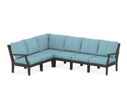 POLYWOOD® Braxton Modular 6-Piece Deep Seating Set in Vintage Coffee / Lattice Sky Blue