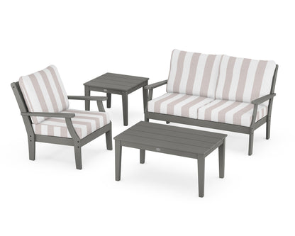 POLYWOOD® Braxton 4-Piece Deep Seating Set in Slate Grey / Cabana Stripe Dune Burlap