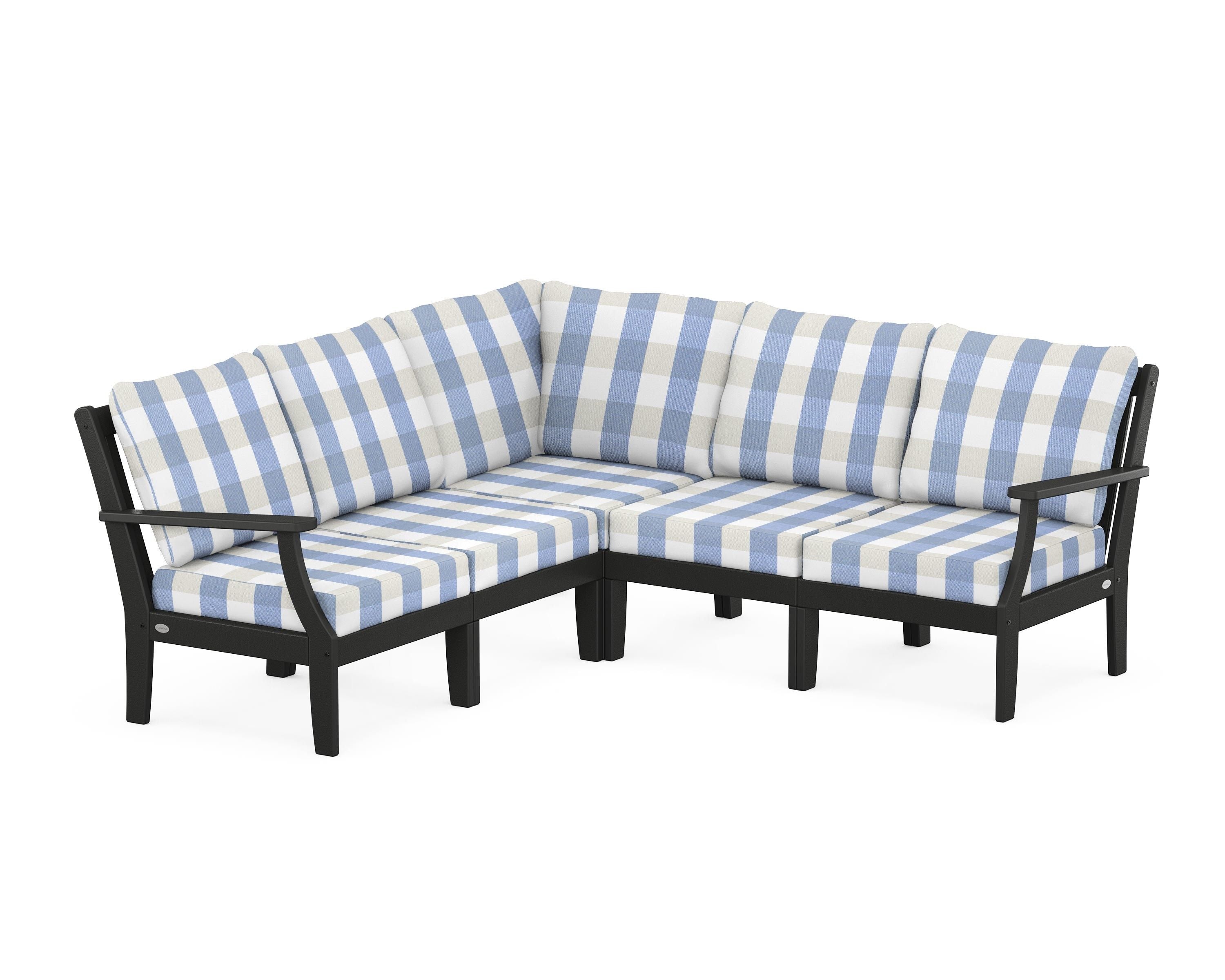 POLYWOOD® Braxton Modular 5-Piece Deep Seating Set in Black / Buffalo Plaid Sky Blue