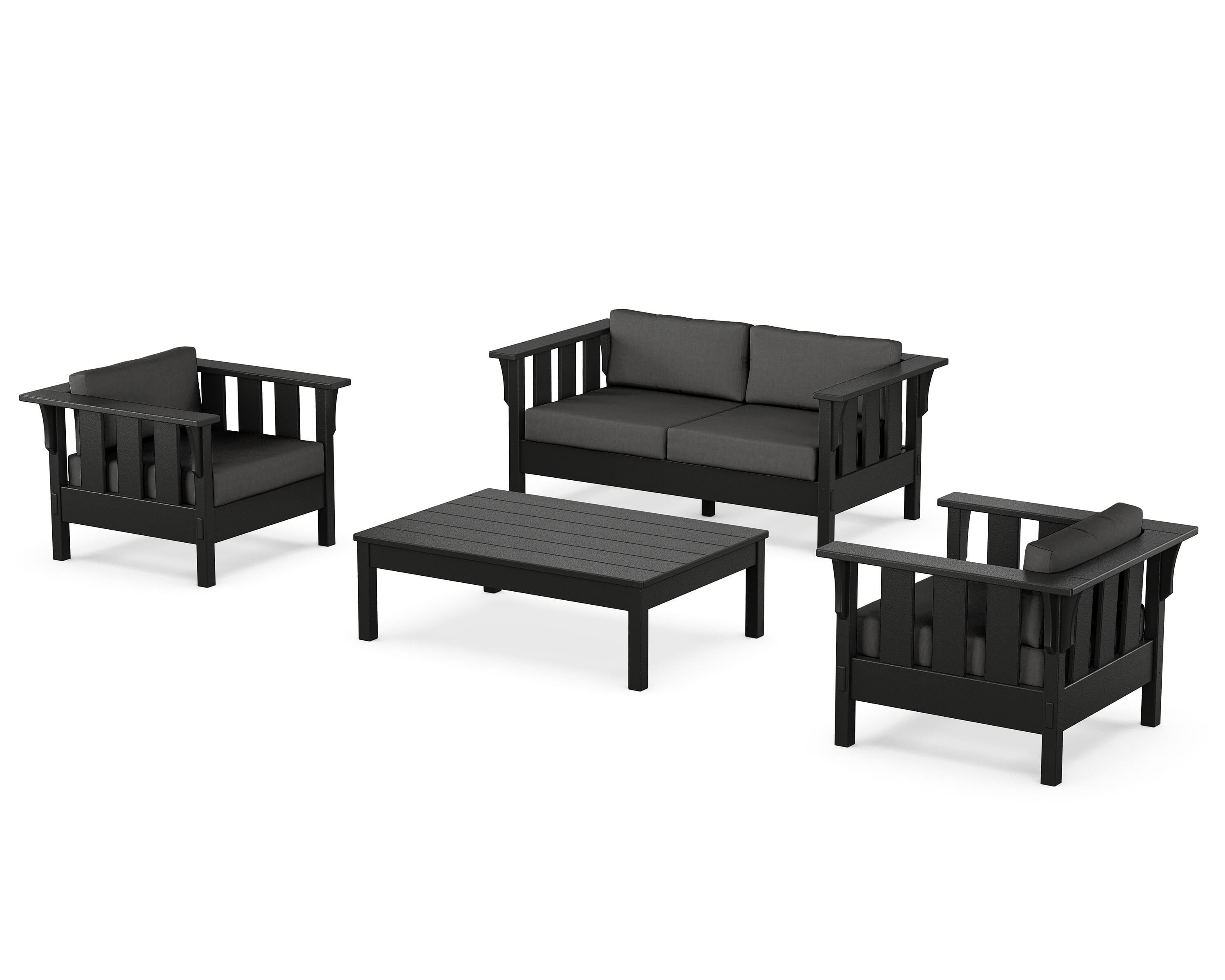 Martha Stewart by POLYWOOD® Acadia 4-Piece Deep Seating Set with Loveseat in Black / Spectrum Carbon