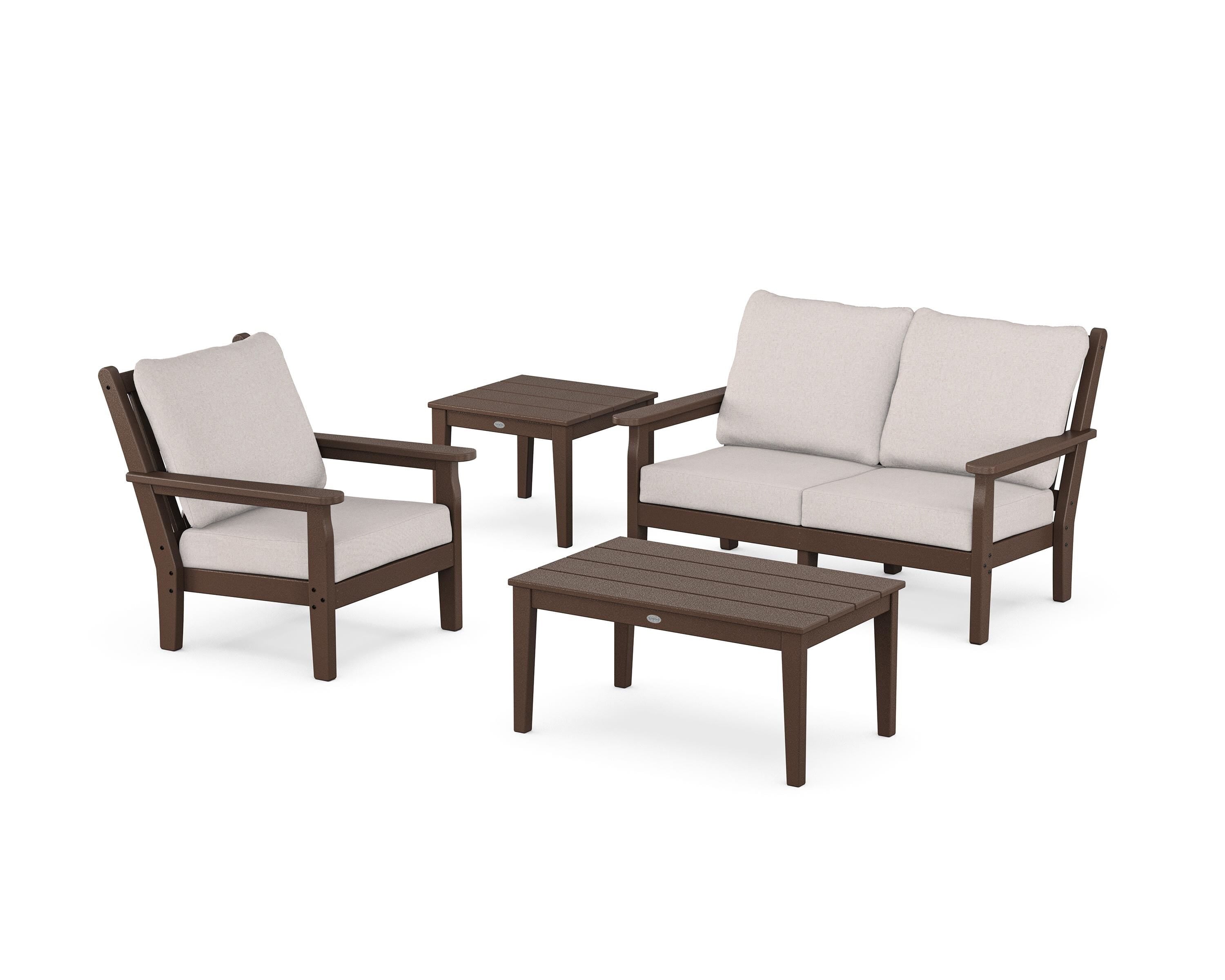 POLYWOOD® Chippendale 4-Piece Deep Seating Set in Mahogany / Dune Burlap