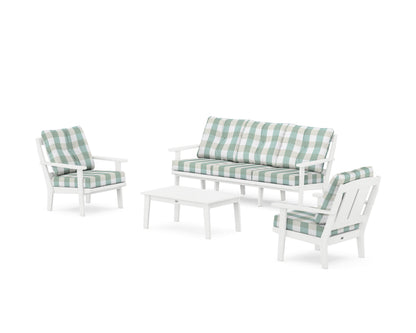 POLYWOOD® Mission 4-Piece Deep Seating Set with Sofa in White / Buffalo Plaid Glacier Spa