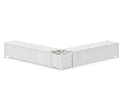POLYWOOD® 72" Vineyard L- Shaped Planter Storage Bench Set in White