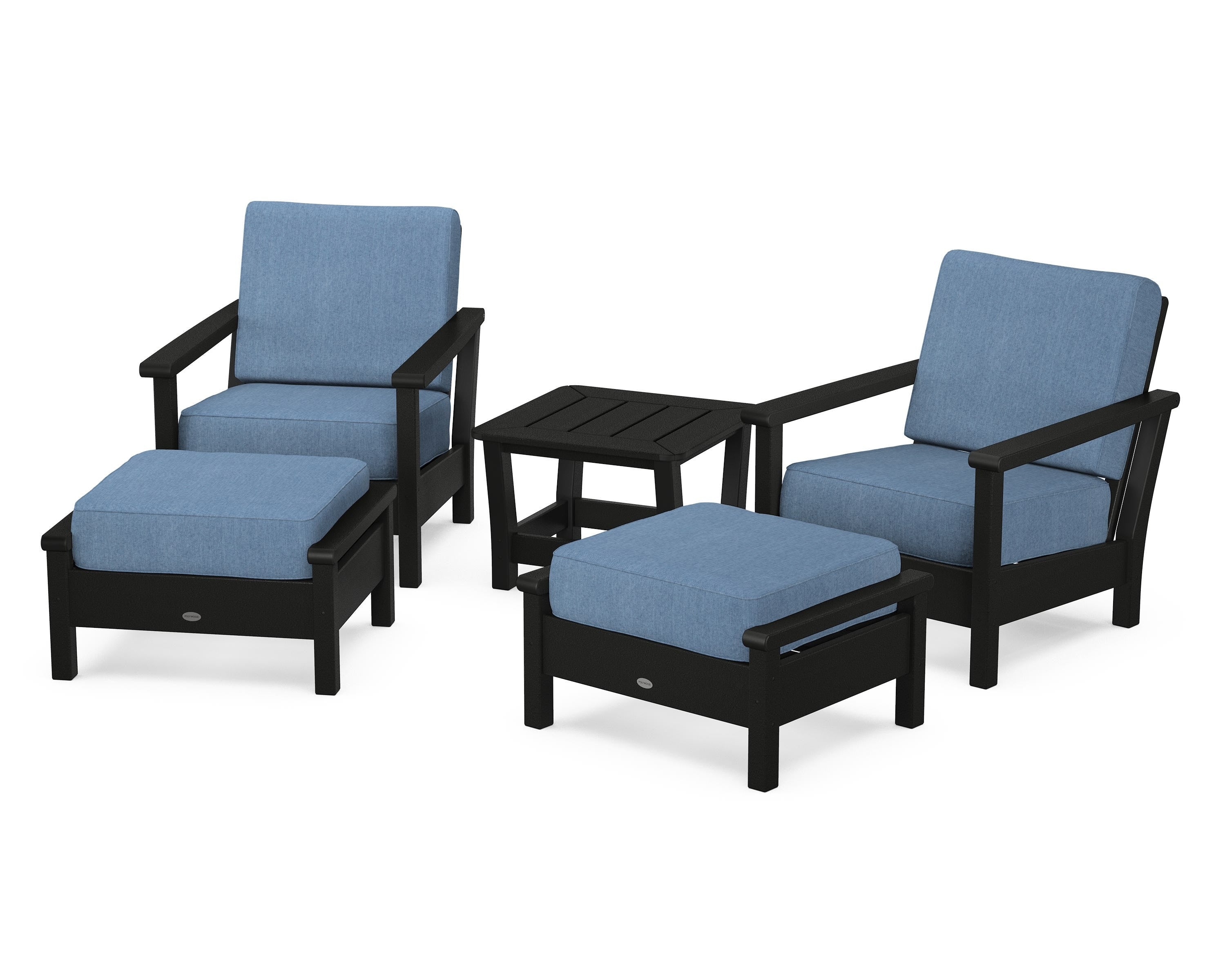 POLYWOOD® Harbour 5-Piece Deep Seating Chair Set in Black / Sky Blue