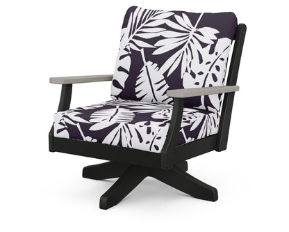 POLYWOOD® Braxton Deep Seating Swivel Chair in Black / Driftwood / Leaf Navy