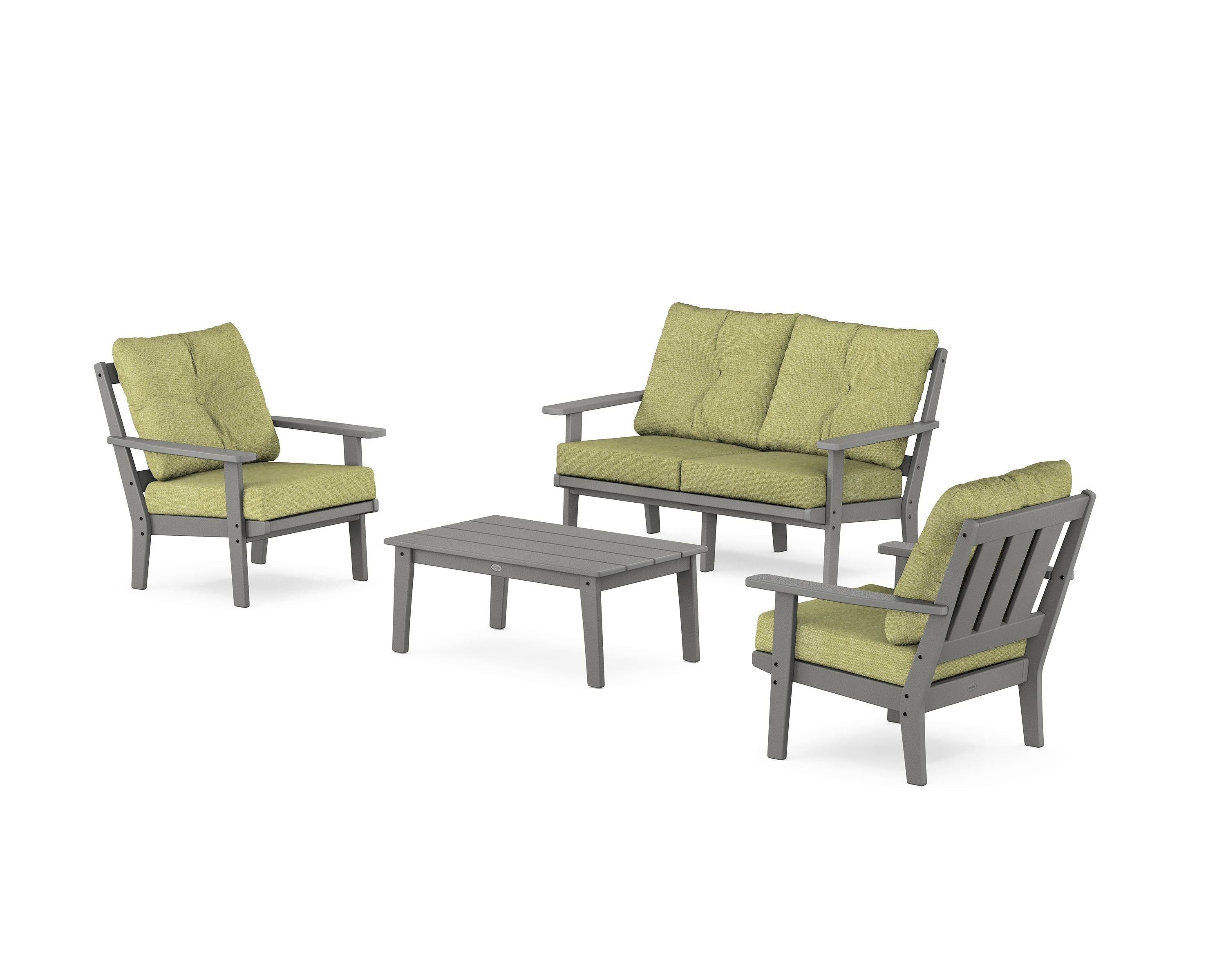 POLYWOOD® Oxford 4-Piece Deep Seating Set with Loveseat in Slate Grey / Chartreuse Boucle