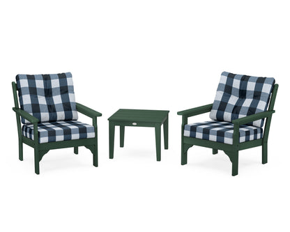 POLYWOOD® Vineyard 3-Piece Deep Seating Set in Green / Buffalo Plaid Marine Indigo