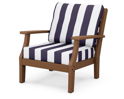 POLYWOOD® Chesapeake Deep Seating Chair in Teak / Cabana Stripe Navy