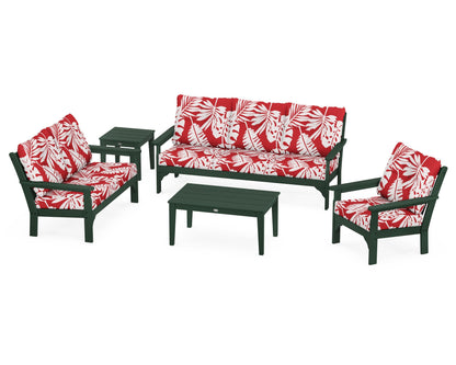 POLYWOOD® Vineyard 5 Piece Deep Seating Set in Green / Leaf Crimson