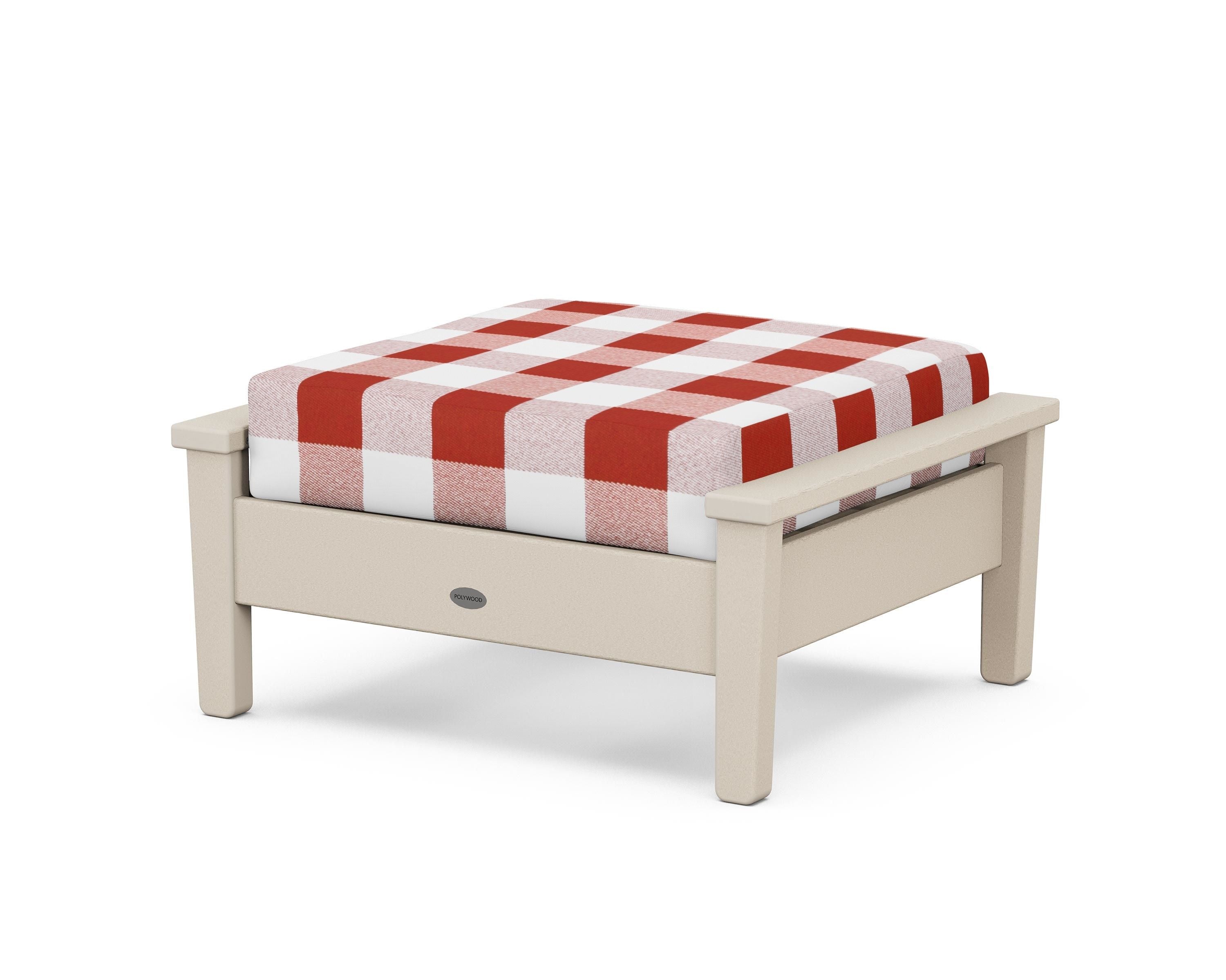 POLYWOOD® Prescott Deep Seating Ottoman in Sand / Buffalo Plaid Crimson