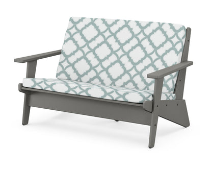 POLYWOOD® Riviera Modern Lounge Loveseat in Slate Grey / Trellis Glacier Spa