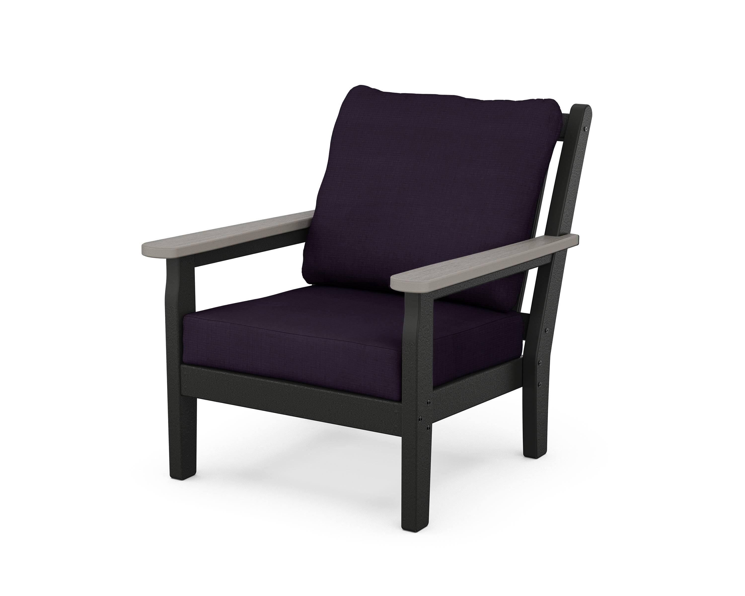 POLYWOOD® Chippendale Deep Seating Chair in Black / Driftwood / Navy Linen