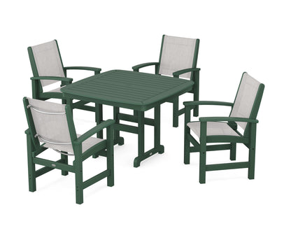 POLYWOOD® Coastal 5-Piece Dining Set in Green / Parchment Sling