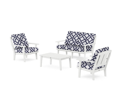 POLYWOOD® Mission 4-Piece Deep Seating Set with Loveseat in White / Trellis Navy