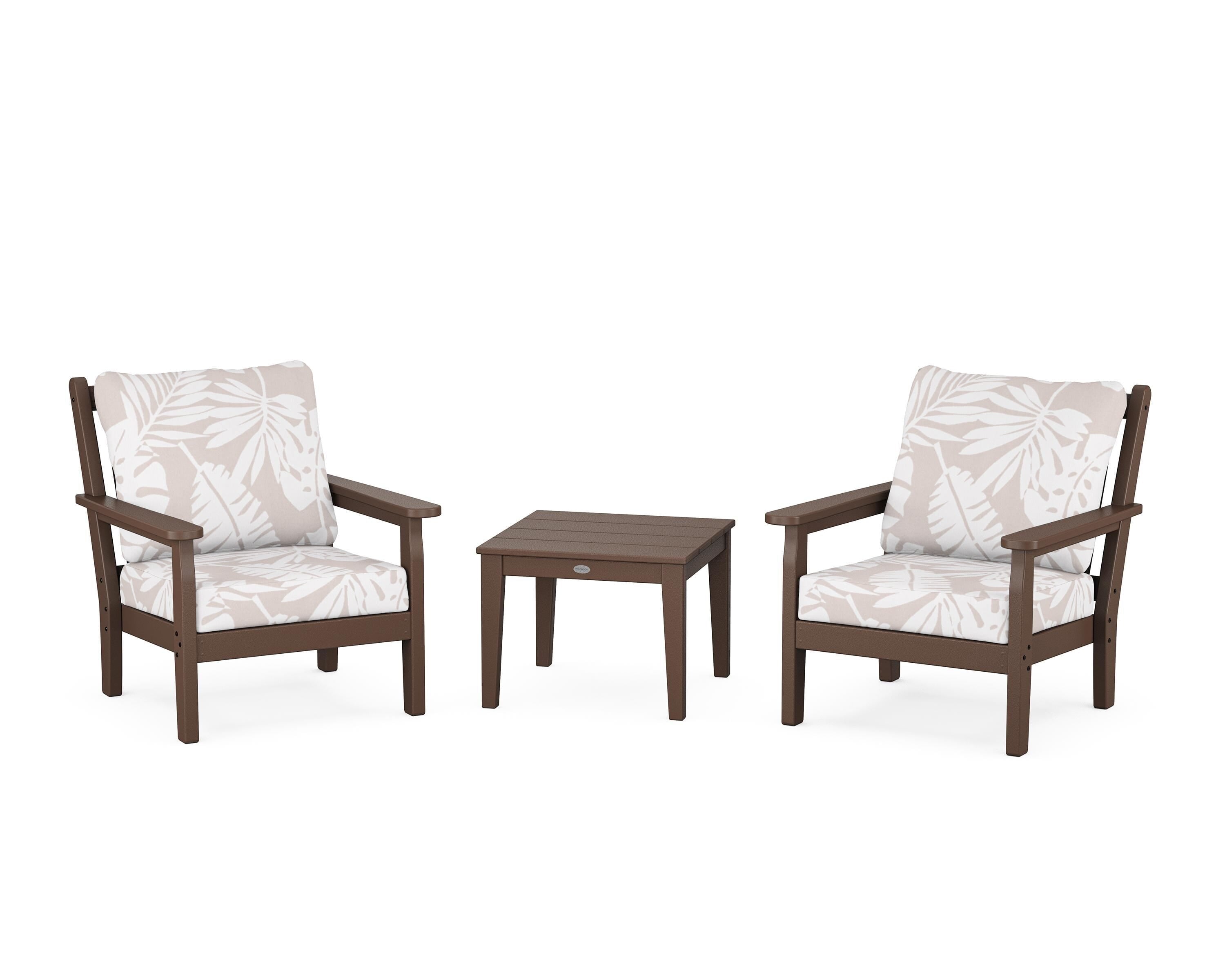POLYWOOD® Chippendale 3-Piece Deep Seating Set in Mahogany / Leaf Dune Burlap