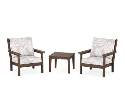 POLYWOOD® Chippendale 3-Piece Deep Seating Set in Mahogany / Leaf Dune Burlap