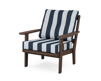 POLYWOOD® Prairie Deep Seating Chair in Mahogany / Cabana Stripe Marine Indigo