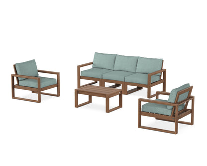 POLYWOOD® EDGE Sectional 4-Piece Deep Seating Set with Sofa in Teak / Glacier Spa