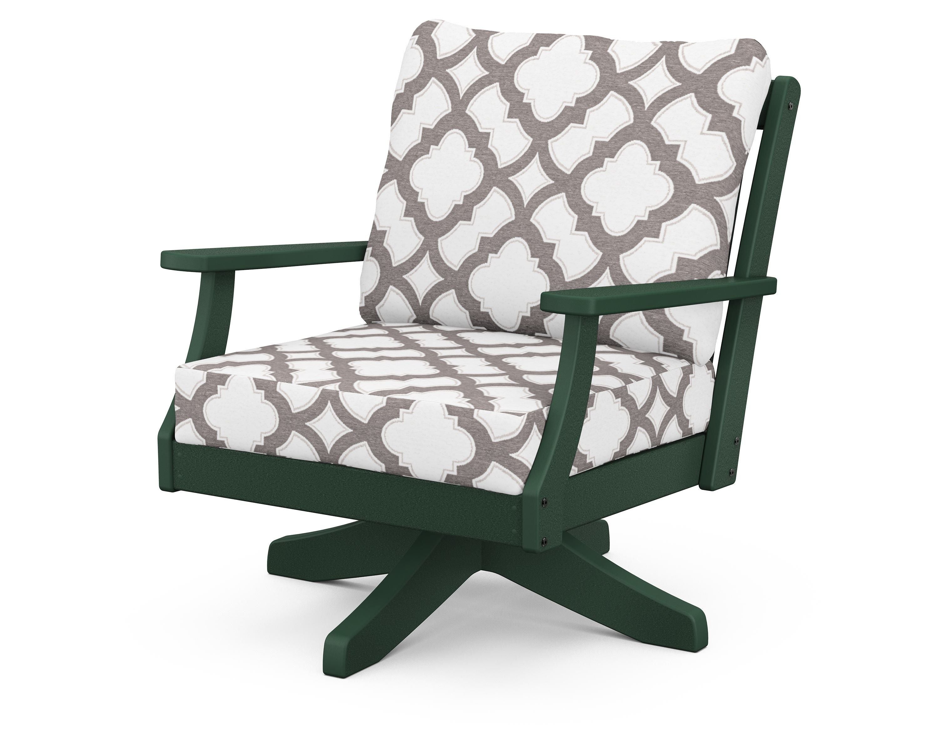 POLYWOOD® Braxton Deep Seating Swivel Chair in Green / Trellis Grey Mist