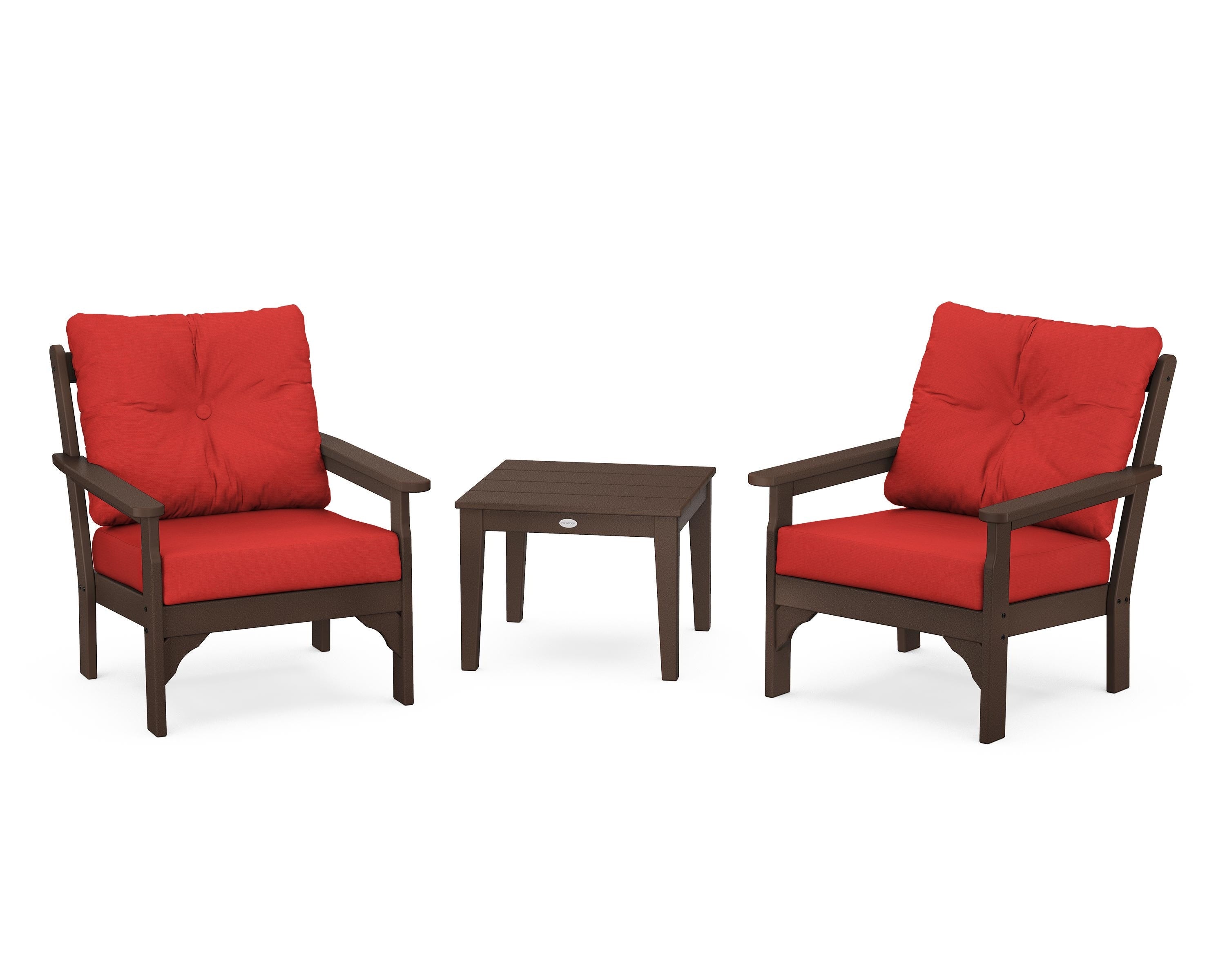 POLYWOOD® Vineyard 3-Piece Deep Seating Set in Mahogany / Crimson Linen