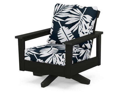 POLYWOOD® Prescott Deep Seating Swivel Chair in Black / Leaf Marine Indigo