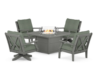 POLYWOOD® Braxton 5-Piece Deep Seating Set with Fire Table in Slate Grey / Cast Sage