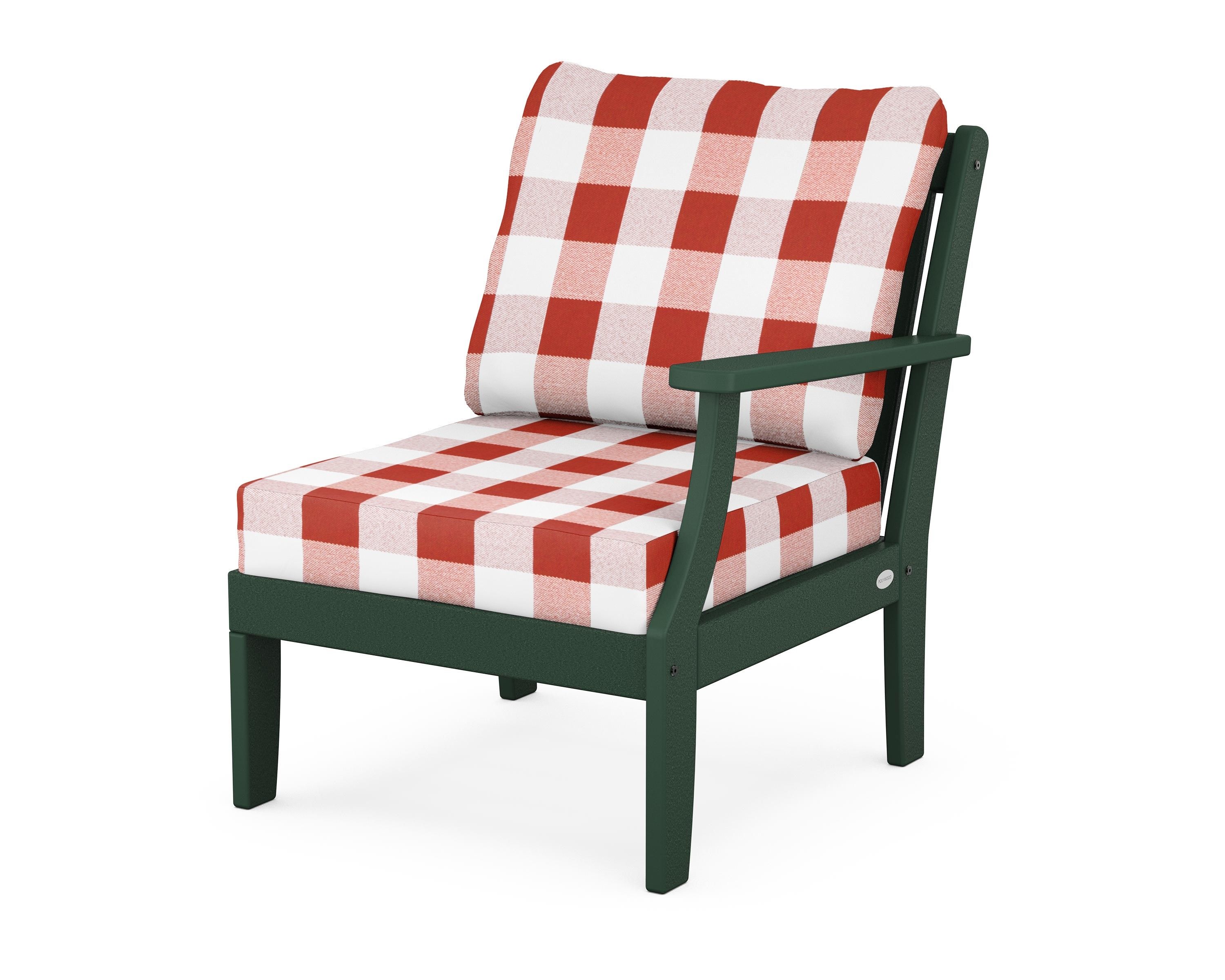 POLYWOOD® Braxton Modular Right Arm Chair in Green / Buffalo Plaid Crimson