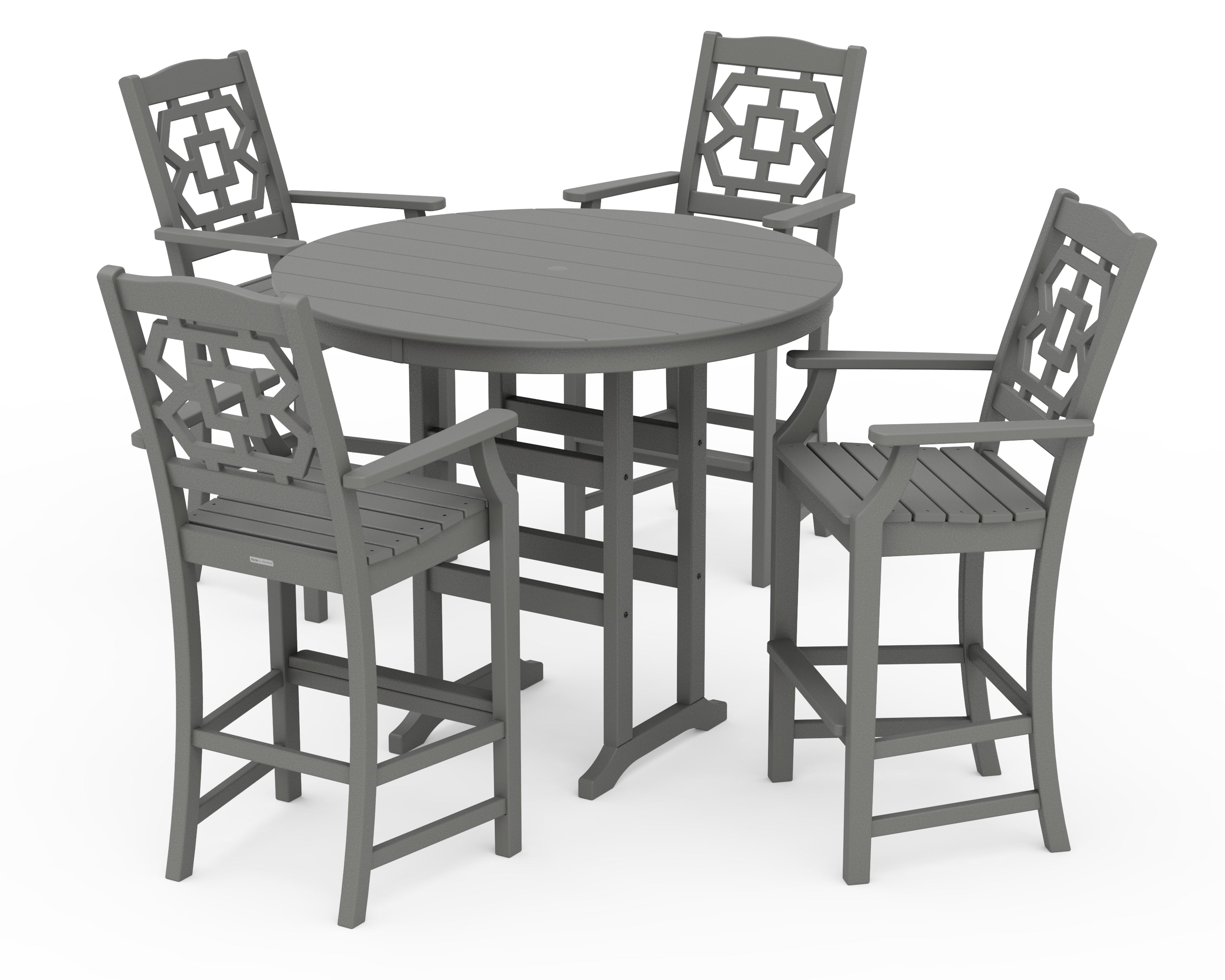 Martha Stewart by POLYWOOD® Chinoiserie 5-Piece Round Farmhouse Bar Set in Slate Grey