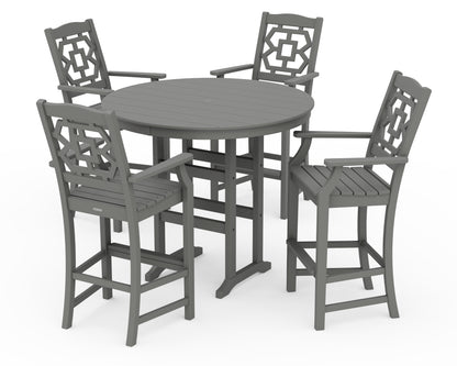 Martha Stewart by POLYWOOD® Chinoiserie 5-Piece Round Farmhouse Bar Set in Slate Grey
